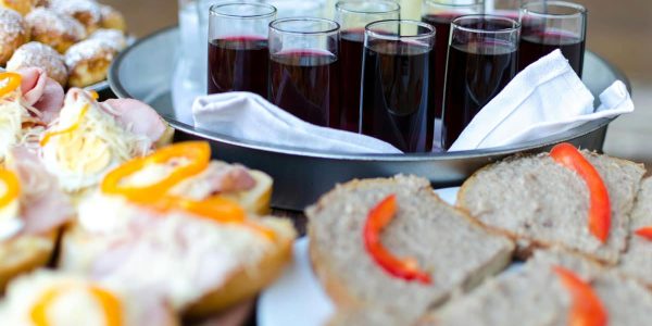 A catering spread for a winter wedding